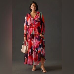 Anthropologie Marais Watercolor Chiffon Maxi Dress 2x